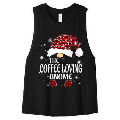 Coffee Loving Gnome Christmas Buffalo Plaid Family Matching Women's Racerback Cropped Tank