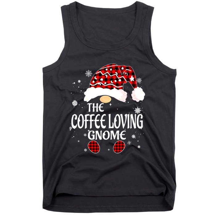 Coffee Loving Gnome Christmas Buffalo Plaid Family Matching Tank Top