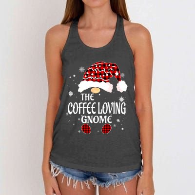 Coffee Loving Gnome Christmas Buffalo Plaid Family Matching Women's Knotted Racerback Tank