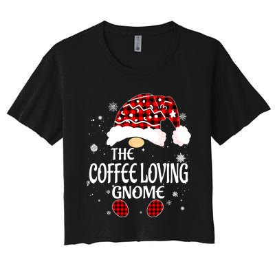 Coffee Loving Gnome Christmas Buffalo Plaid Family Matching Women's Crop Top Tee