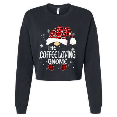 Coffee Loving Gnome Christmas Buffalo Plaid Family Matching Cropped Pullover Crew