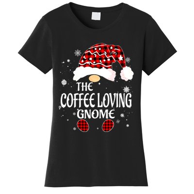 Coffee Loving Gnome Christmas Buffalo Plaid Family Matching Women's T-Shirt