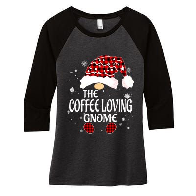 Coffee Loving Gnome Christmas Buffalo Plaid Family Matching Women's Tri-Blend 3/4-Sleeve Raglan Shirt