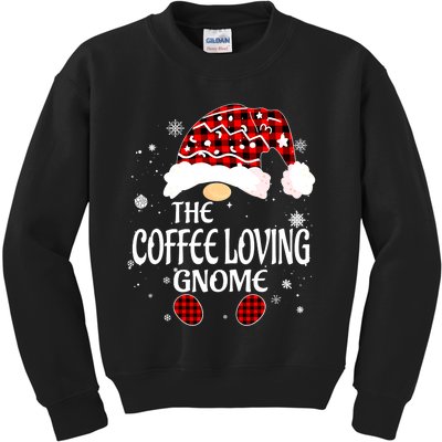 Coffee Loving Gnome Christmas Buffalo Plaid Family Matching Kids Sweatshirt