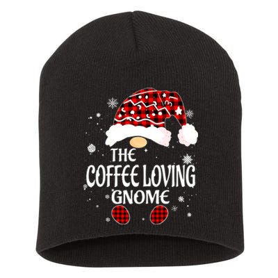 Coffee Loving Gnome Christmas Buffalo Plaid Family Matching Short Acrylic Beanie