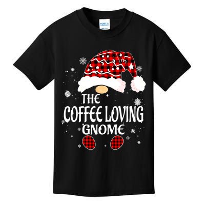 Coffee Loving Gnome Christmas Buffalo Plaid Family Matching Kids T-Shirt