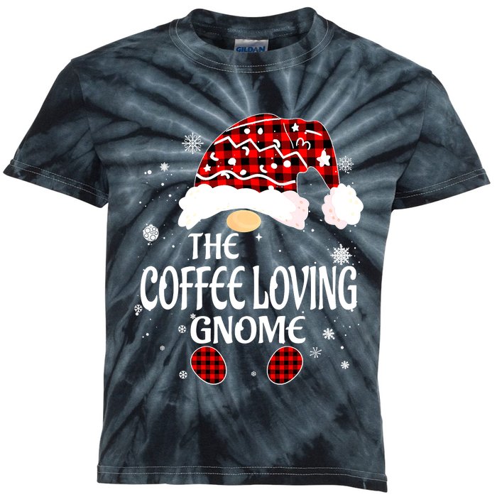 Coffee Loving Gnome Christmas Buffalo Plaid Family Matching Kids Tie-Dye T-Shirt