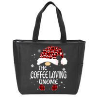 Coffee Loving Gnome Christmas Buffalo Plaid Family Matching Zip Tote Bag