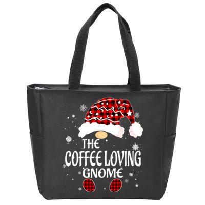 Coffee Loving Gnome Christmas Buffalo Plaid Family Matching Zip Tote Bag