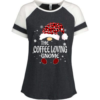 Coffee Loving Gnome Christmas Buffalo Plaid Family Matching Enza Ladies Jersey Colorblock Tee