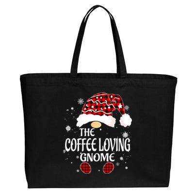 Coffee Loving Gnome Christmas Buffalo Plaid Family Matching Cotton Canvas Jumbo Tote