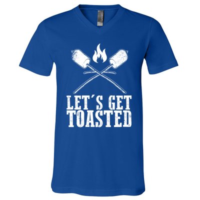 Cute Lets Get Toasted Funny Camping Gift Humor Camp Smores Gift V-Neck T-Shirt