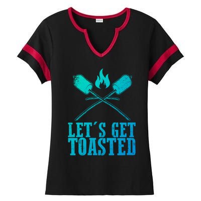 Cute Lets Get Toasted Funny Camping Gift Humor Camp Smores Gift Ladies Halftime Notch Neck Tee