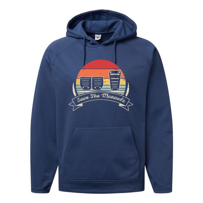 Car Lover Gift Vintage Retro Save The Manuals Stick Shift Performance Fleece Hoodie