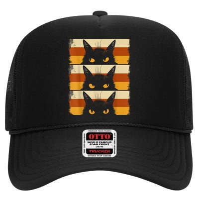 Cat Lover Grumpy Black Kitten Cat Mom Cat Dad High Crown Mesh Back Trucker Hat