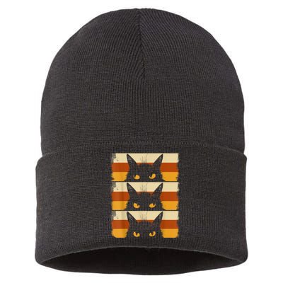 Cat Lover Grumpy Black Kitten Cat Mom Cat Dad Sustainable Knit Beanie