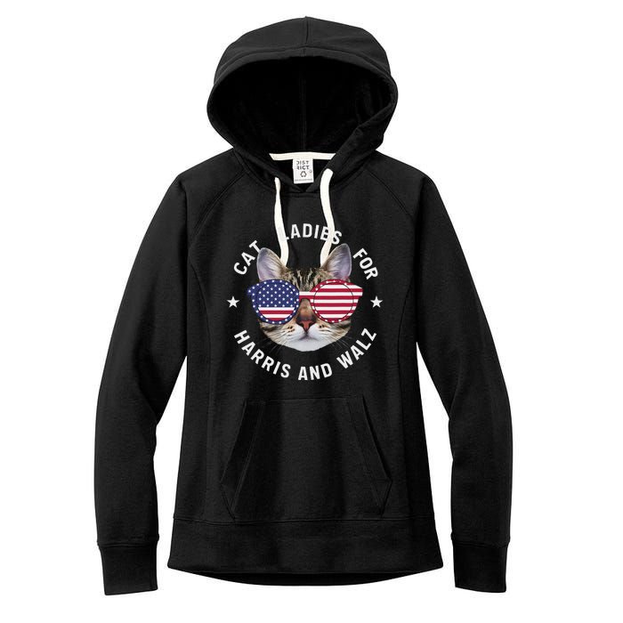 Cat Ladies Harris Waltz 2024 Cat Ladies For Harris Walz 2024 Women's Fleece Hoodie