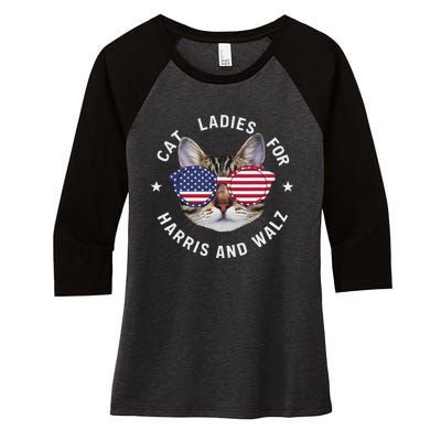 Cat Ladies Harris Waltz 2024 Cat Ladies For Harris Walz 2024 Women's Tri-Blend 3/4-Sleeve Raglan Shirt