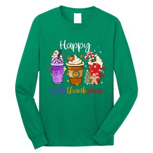 Coffee Latte Happy Hallothanksmas Halloween Thanksgiving Gift Long Sleeve Shirt