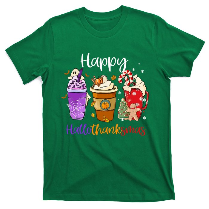 Coffee Latte Happy Hallothanksmas Halloween Thanksgiving Gift T-Shirt