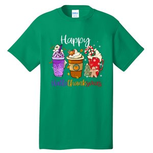 Coffee Latte Happy Hallothanksmas Halloween Thanksgiving Gift Tall T-Shirt