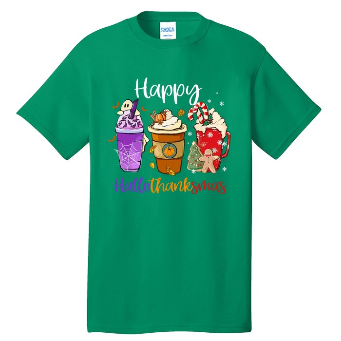 Coffee Latte Happy Hallothanksmas Halloween Thanksgiving Gift Tall T-Shirt