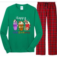 Coffee Latte Happy Hallothanksmas Halloween Thanksgiving Gift Long Sleeve Pajama Set