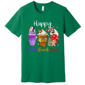 Coffee Latte Happy Hallothanksmas Halloween Thanksgiving Gift Premium T-Shirt