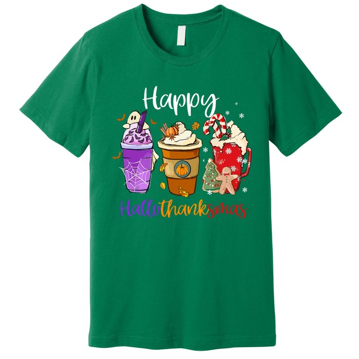 Coffee Latte Happy Hallothanksmas Halloween Thanksgiving Gift Premium T-Shirt