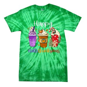 Coffee Latte Happy Hallothanksmas Halloween Thanksgiving Gift Tie-Dye T-Shirt