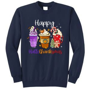 Coffee Latte Happy Hallothanksmas Halloween Thanksgiving Gift Tall Sweatshirt