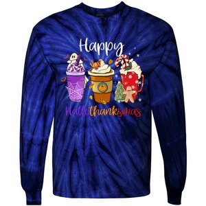 Coffee Latte Happy Hallothanksmas Halloween Thanksgiving Gift Tie-Dye Long Sleeve Shirt