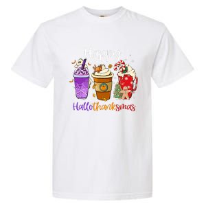 Coffee Latte Happy Hallothanksmas Halloween Thanksgiving Gift Garment-Dyed Heavyweight T-Shirt