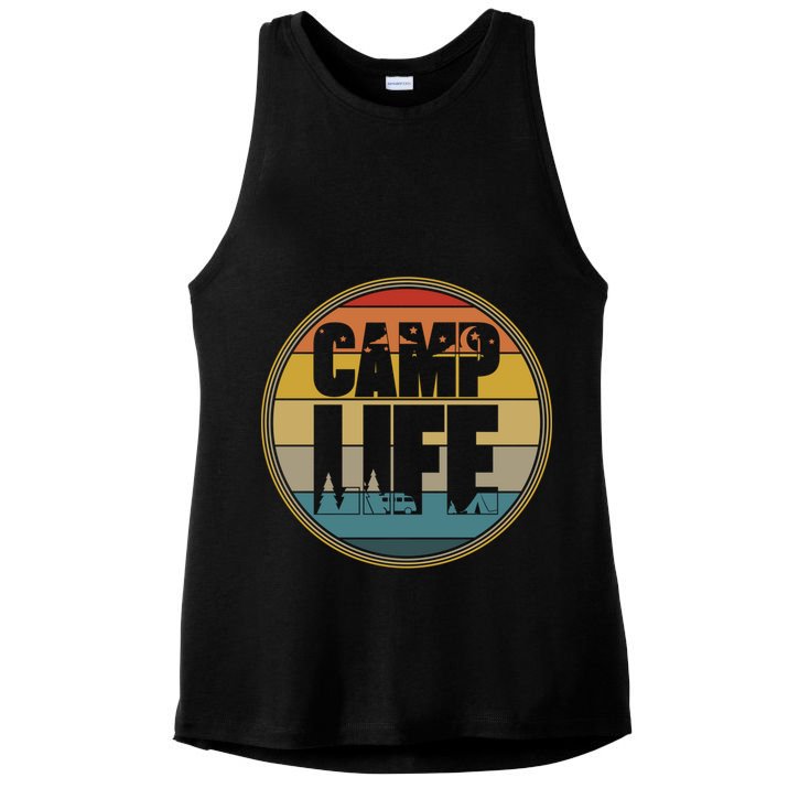 Camp Life Happy Camper Retro Camping Gift Ladies PosiCharge Tri-Blend Wicking Tank