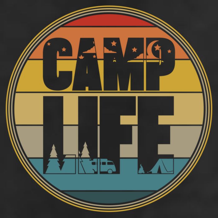 Camp Life Happy Camper Retro Camping Gift 7 Panel Mesh Trucker Snapback Hat