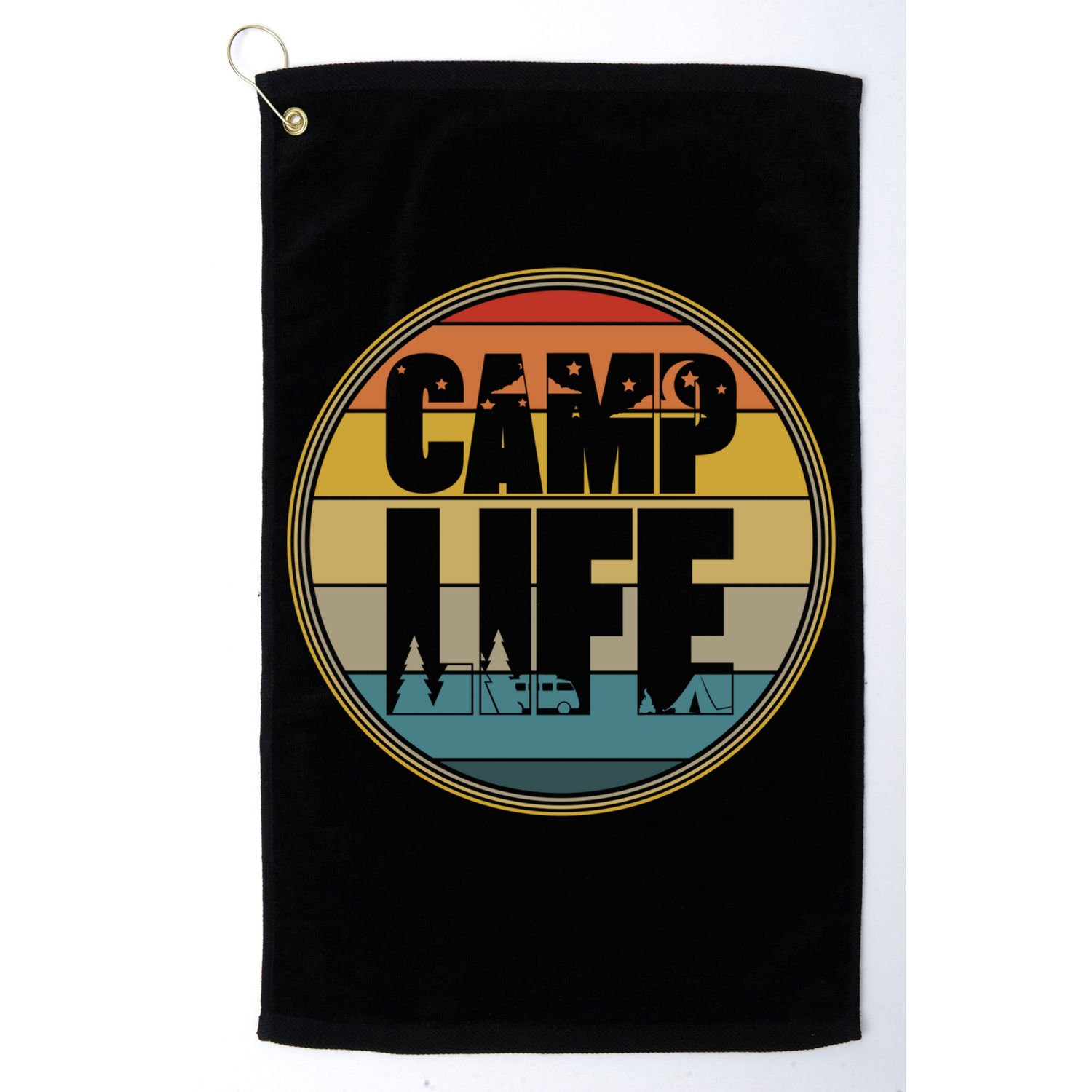 Camp Life Happy Camper Retro Camping Gift Golf Towel