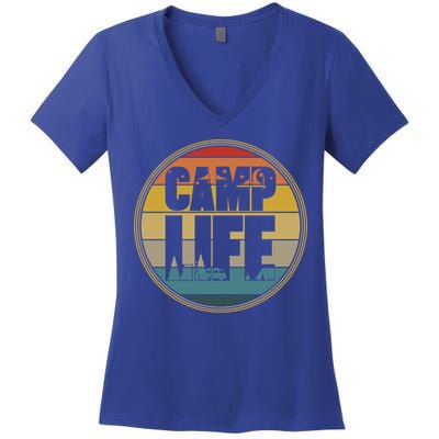 Camp Life Happy Camper Retro Camping Gift Women's V-Neck T-Shirt