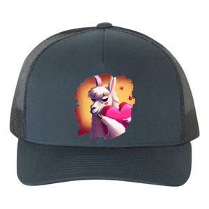 Cute Llama Hugging Heart Valentines Day Llamas Alpacas Yupoong Adult 5-Panel Trucker Hat