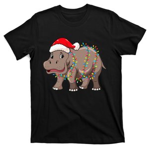 Christmas Lights Hippopotamus Xmas Hat Hippopotamus Lover T-Shirt