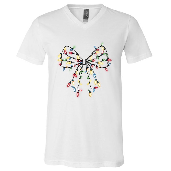 Christmas Lights Holiday Xmas Coquette Matching Team V-Neck T-Shirt