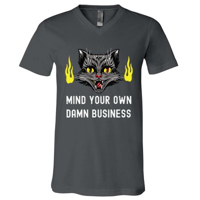 Cat Lady Harris Walz Waltz 2024 Mind Your Own Damn Business V-Neck T-Shirt