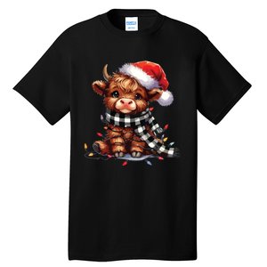 Christmas Lights Highland Cow Tall T-Shirt