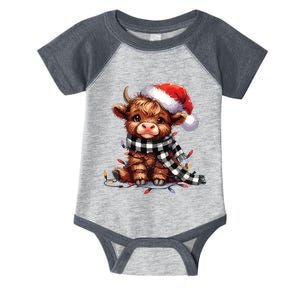 Christmas Lights Highland Cow Infant Baby Jersey Bodysuit