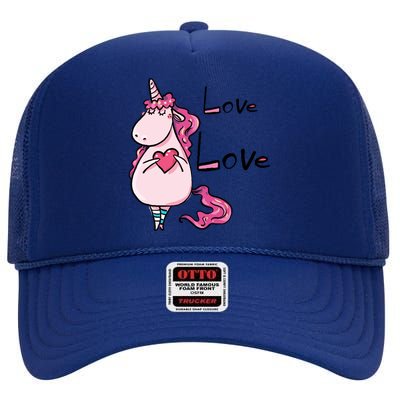 Cute Love Heart Unicorn Valentines Dayfunny Gift Unicorn Valentines Funny Gift High Crown Mesh Back Trucker Hat