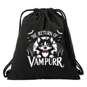 Cat Lover Halloween Funny Cute The Return of Vampurr Drawstring Bag