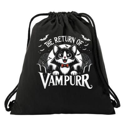 Cat Lover Halloween Funny Cute The Return of Vampurr Drawstring Bag