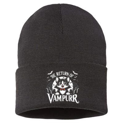Cat Lover Halloween Funny Cute The Return of Vampurr Sustainable Knit Beanie