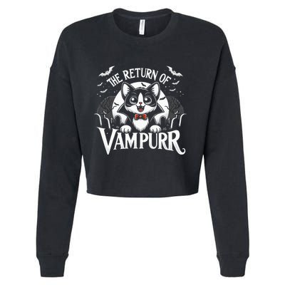 Cat Lover Halloween Funny Cute The Return of Vampurr Cropped Pullover Crew