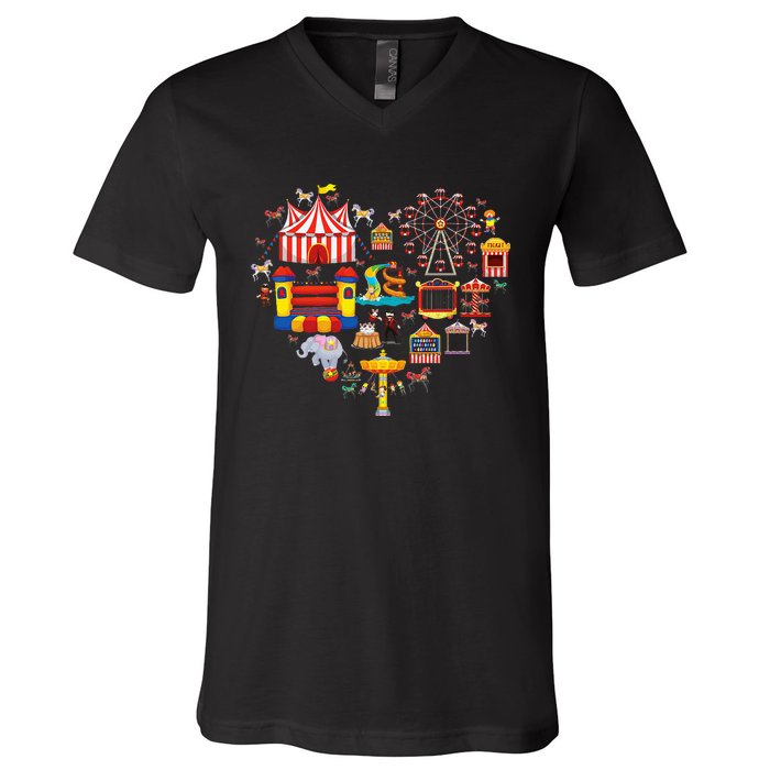 Circus Love Heart Ringmaster Party Circus V-Neck T-Shirt