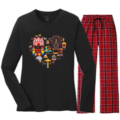 Circus Love Heart Ringmaster Party Circus Women's Long Sleeve Flannel Pajama Set 